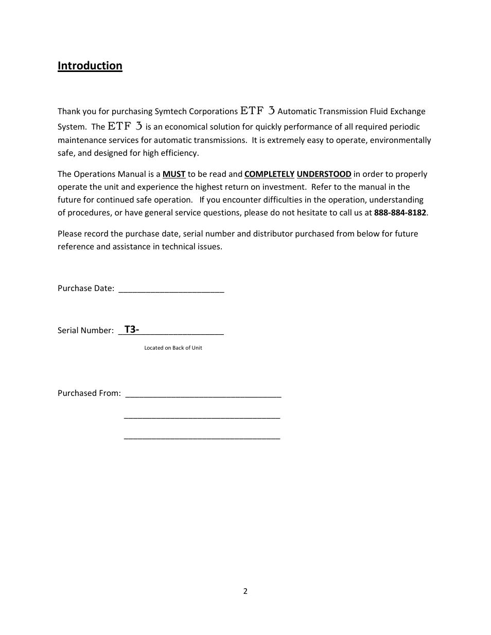 Introduction, Etf 3 | Symtech ETF 3 User Manual | Page 2 / 12