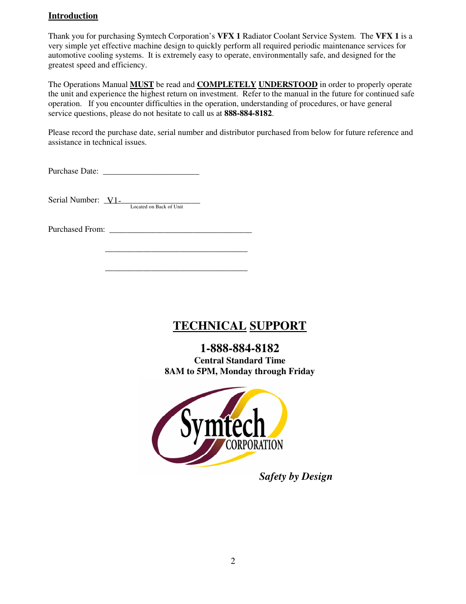Technical support | Symtech VFX 1 User Manual | Page 3 / 20
