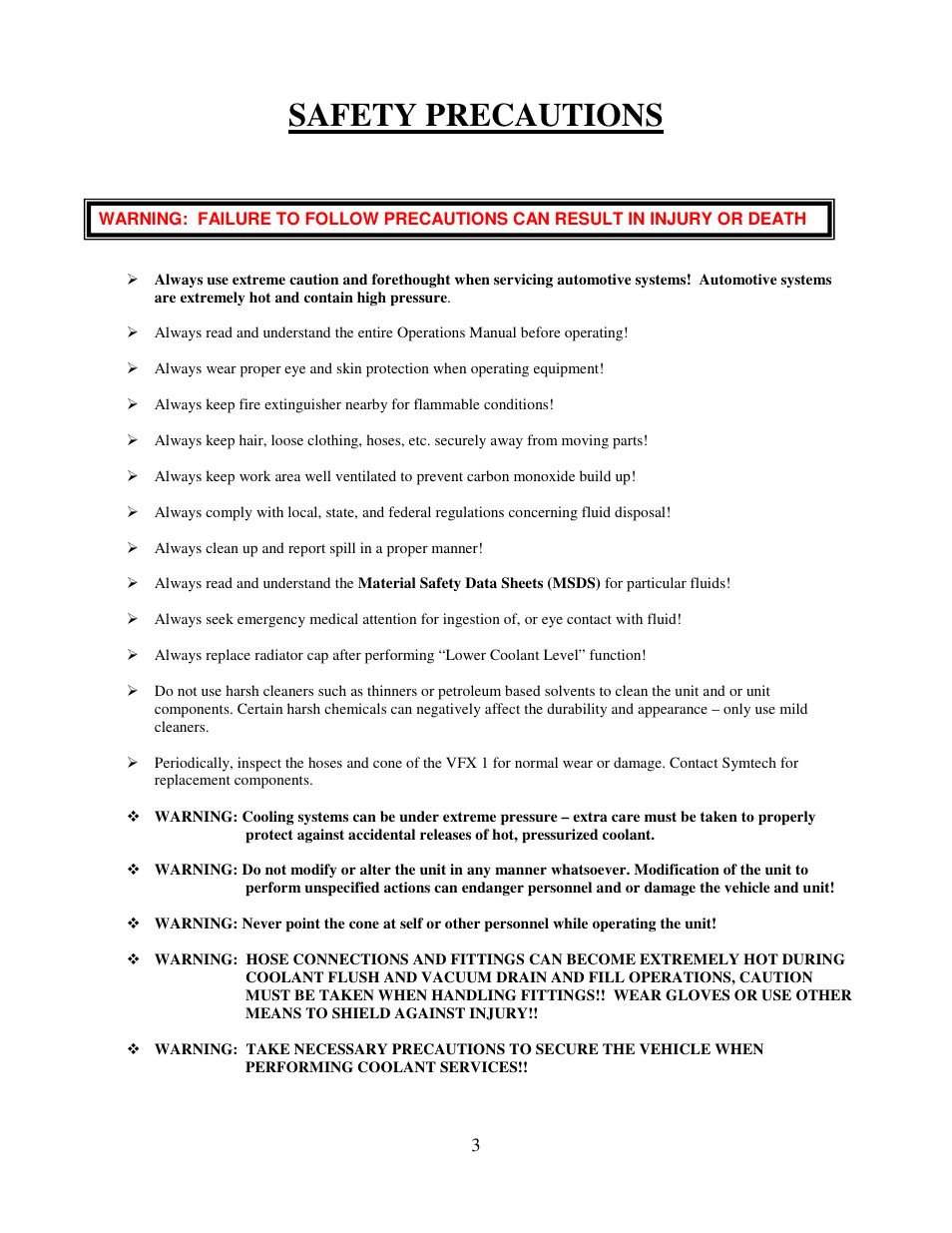 Safety precautions | Symtech VFX 1 User Manual | Page 4 / 20