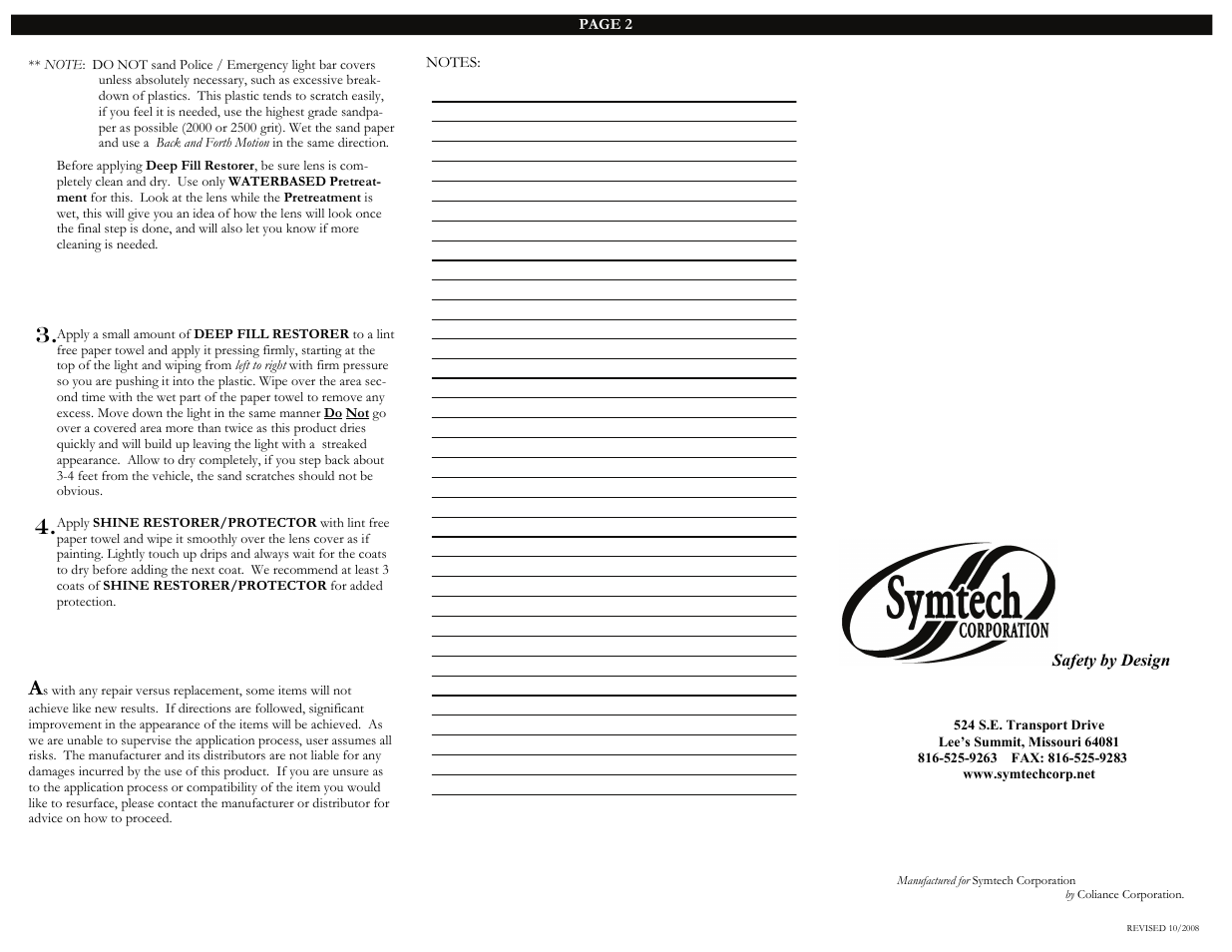 Symtech Pro Series Kit User Manual | Page 2 / 2