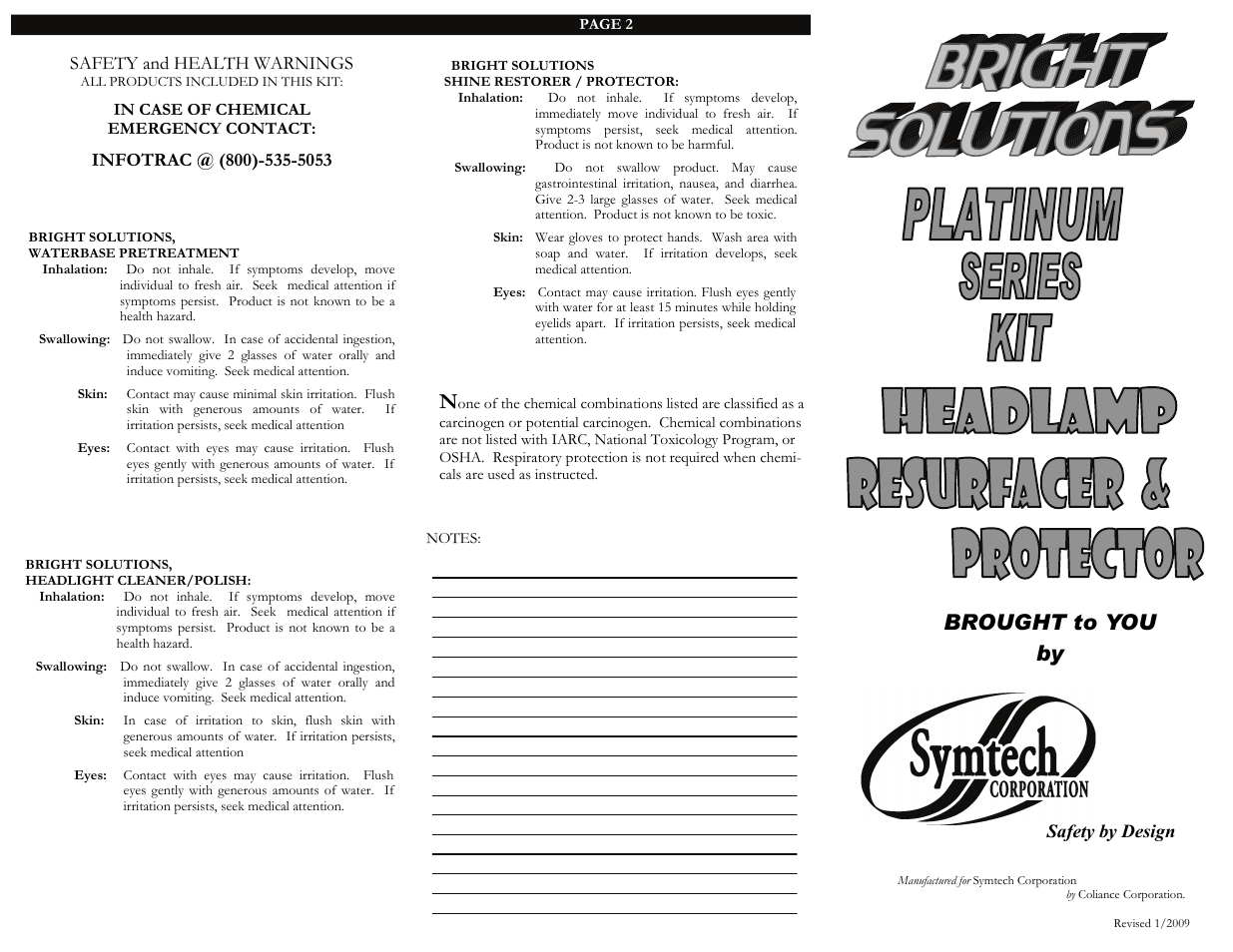 Brought to you by, Safety and health warnings, Safety by design | Symtech Platinum Series Kit User Manual | Page 2 / 2