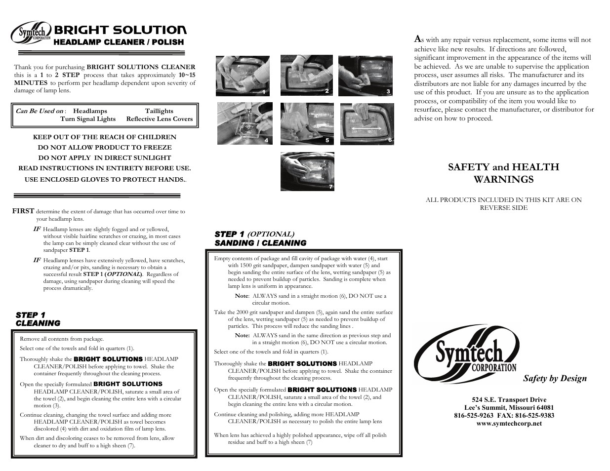 Symtech Headlight Cleaner Kit User Manual | 2 pages