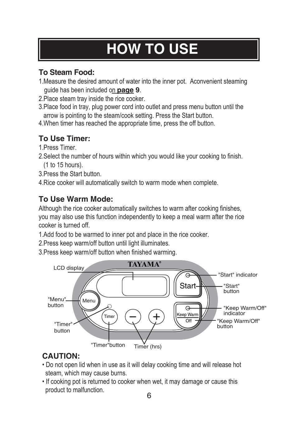 How to use, Caution | Tayama MB-FZ30B User Manual | Page 8 / 11