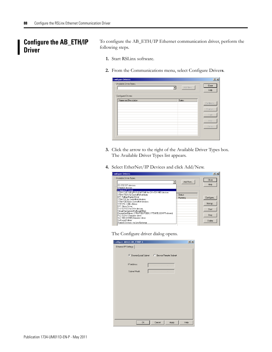 Configure the ab_eth/ip driver | Rockwell Automation 1734-AENT POINT I/O EtherNet/IP Adapter Module User Manual | Page 102 / 158