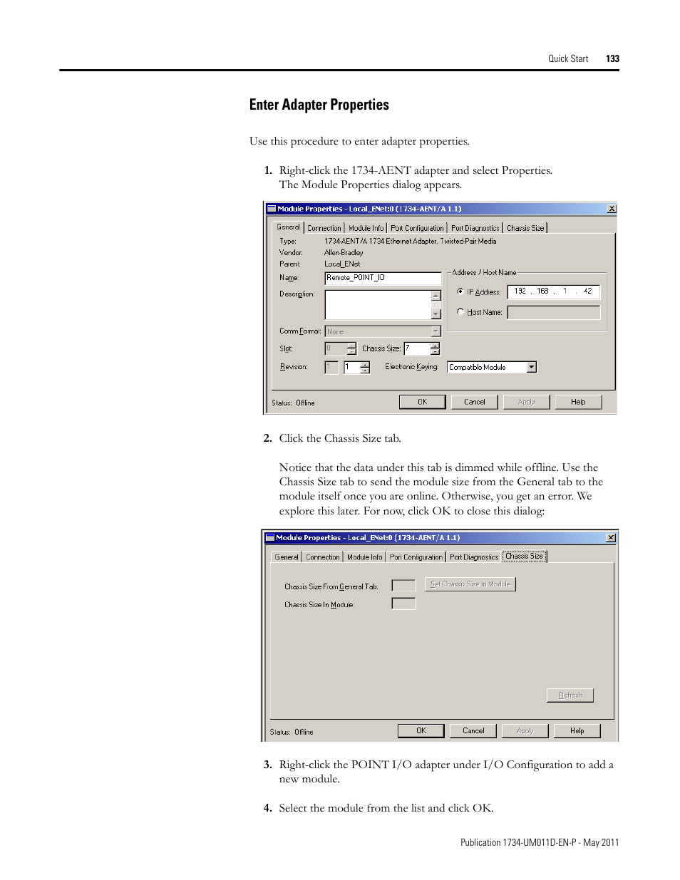 Enter adapter properties | Rockwell Automation 1734-AENT POINT I/O EtherNet/IP Adapter Module User Manual | Page 147 / 158