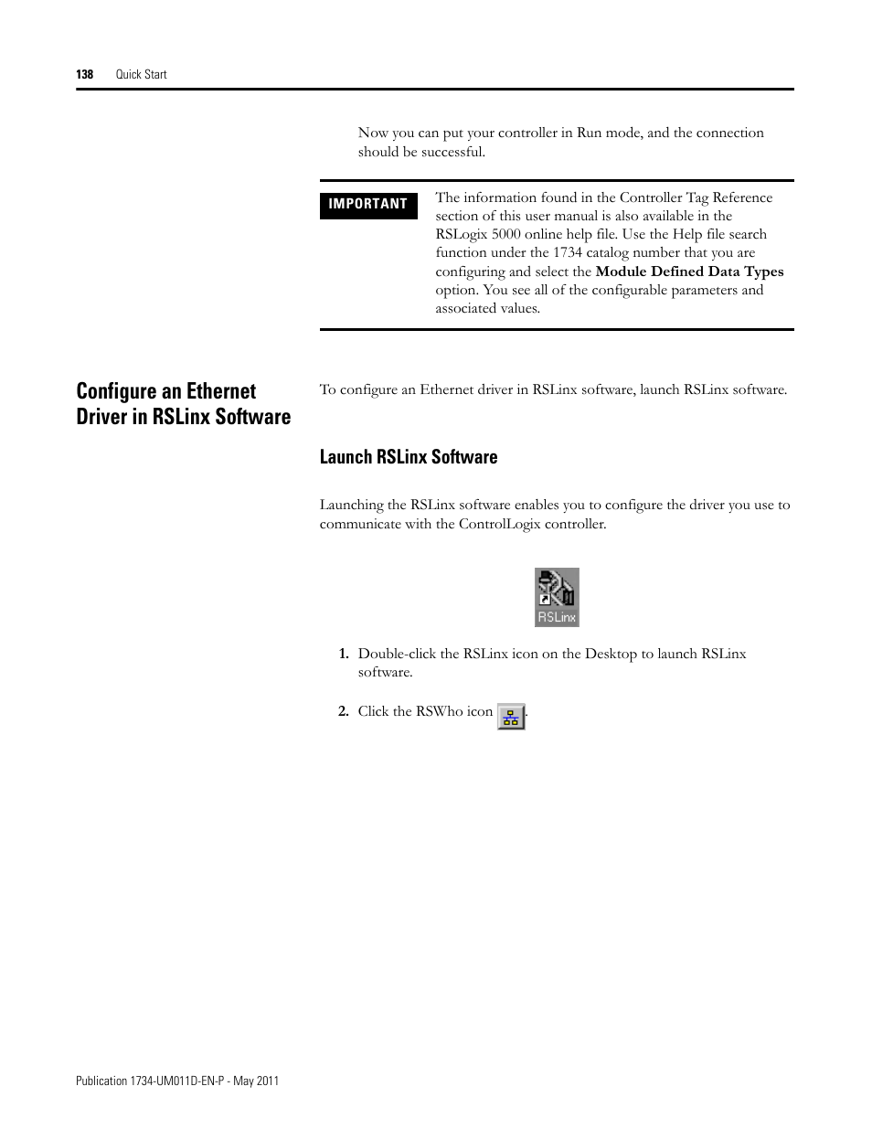 Configure an ethernet driver in rslinx software, Launch rslinx software | Rockwell Automation 1734-AENT POINT I/O EtherNet/IP Adapter Module User Manual | Page 152 / 158