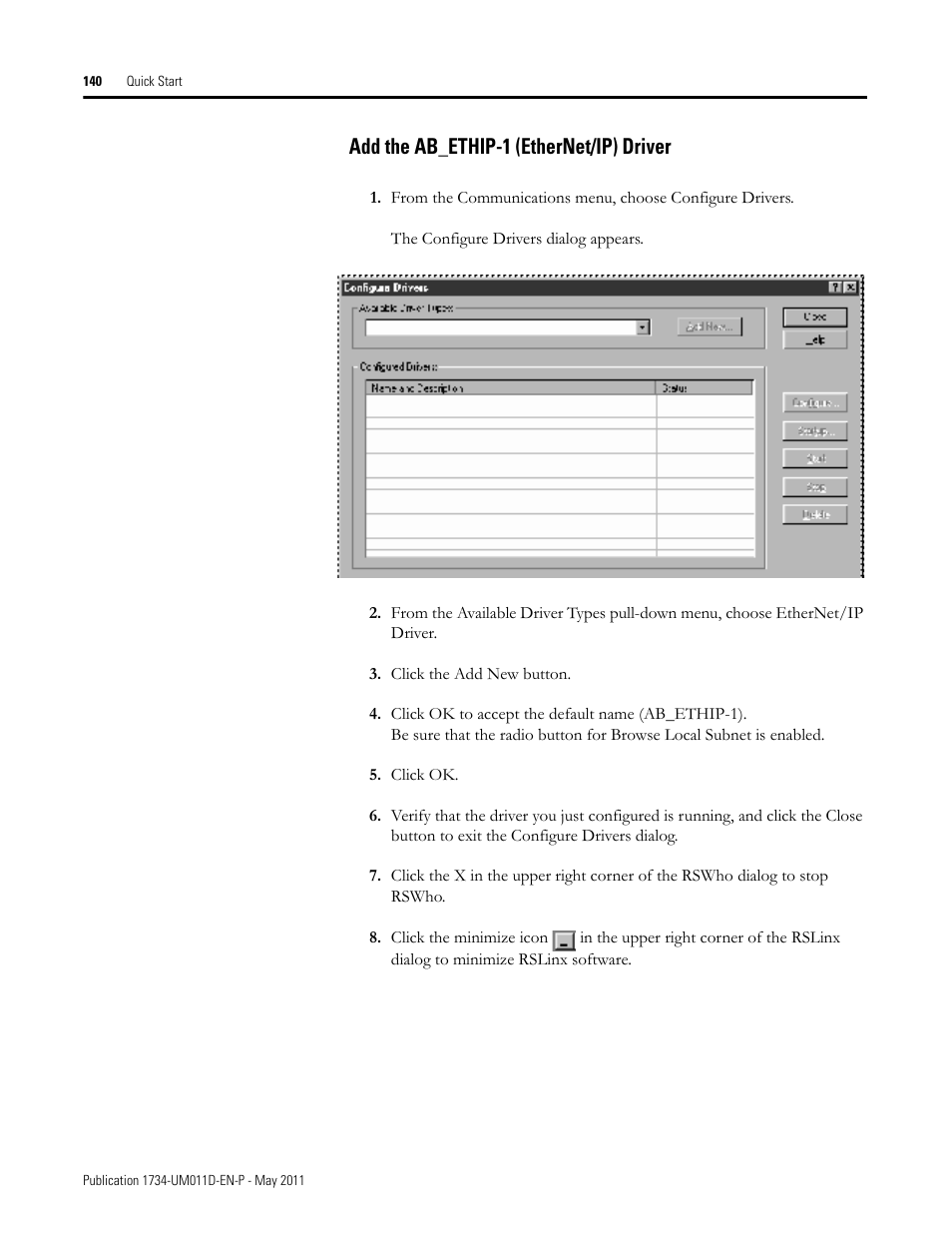 Add the ab_ethip-1 (ethernet/ip) driver | Rockwell Automation 1734-AENT POINT I/O EtherNet/IP Adapter Module User Manual | Page 154 / 158