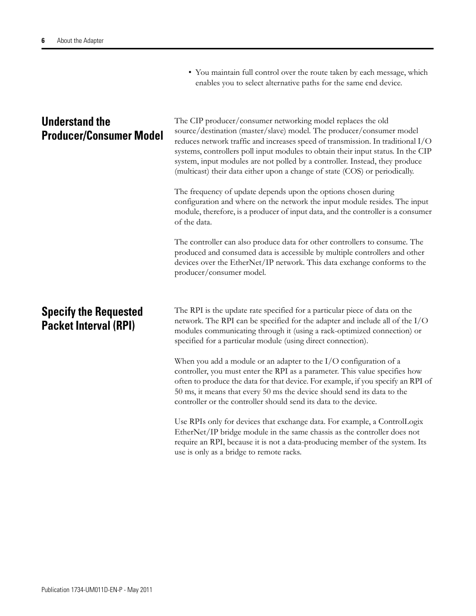 Understand the producer/consumer model, Specify the requested packet interval (rpi) | Rockwell Automation 1734-AENT POINT I/O EtherNet/IP Adapter Module User Manual | Page 22 / 158