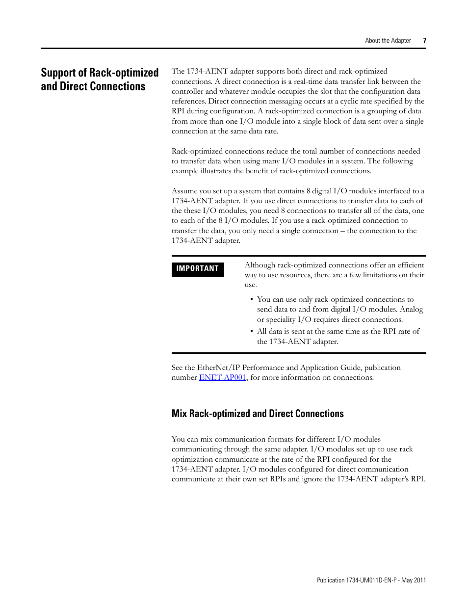 Support of rack-optimized and direct connections, Mix rack-optimized and direct connections | Rockwell Automation 1734-AENT POINT I/O EtherNet/IP Adapter Module User Manual | Page 23 / 158
