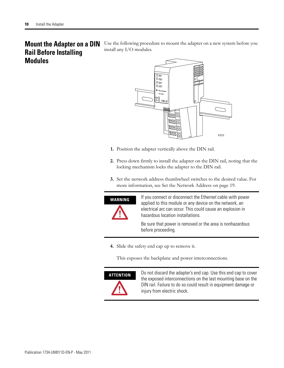 Mount the adapter on a din rail before installing, Modules | Rockwell Automation 1734-AENT POINT I/O EtherNet/IP Adapter Module User Manual | Page 26 / 158