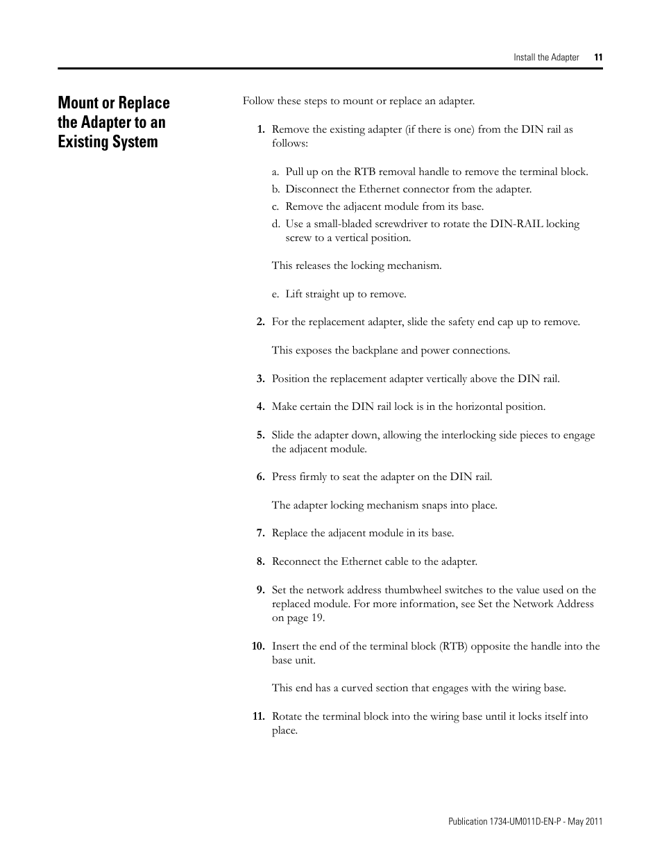 Mount or replace the adapter to an existing system | Rockwell Automation 1734-AENT POINT I/O EtherNet/IP Adapter Module User Manual | Page 27 / 158