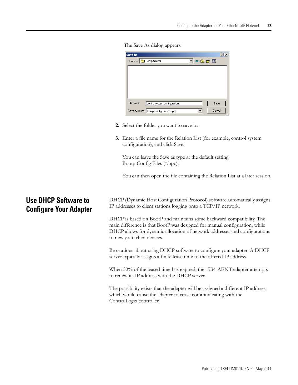 Use dhcp software to configure your adapter | Rockwell Automation 1734-AENT POINT I/O EtherNet/IP Adapter Module User Manual | Page 39 / 158