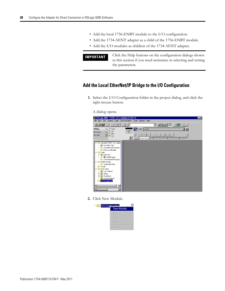 Add the local ethernet/ip bridge to the i/o, Configuration | Rockwell Automation 1734-AENT POINT I/O EtherNet/IP Adapter Module User Manual | Page 44 / 158