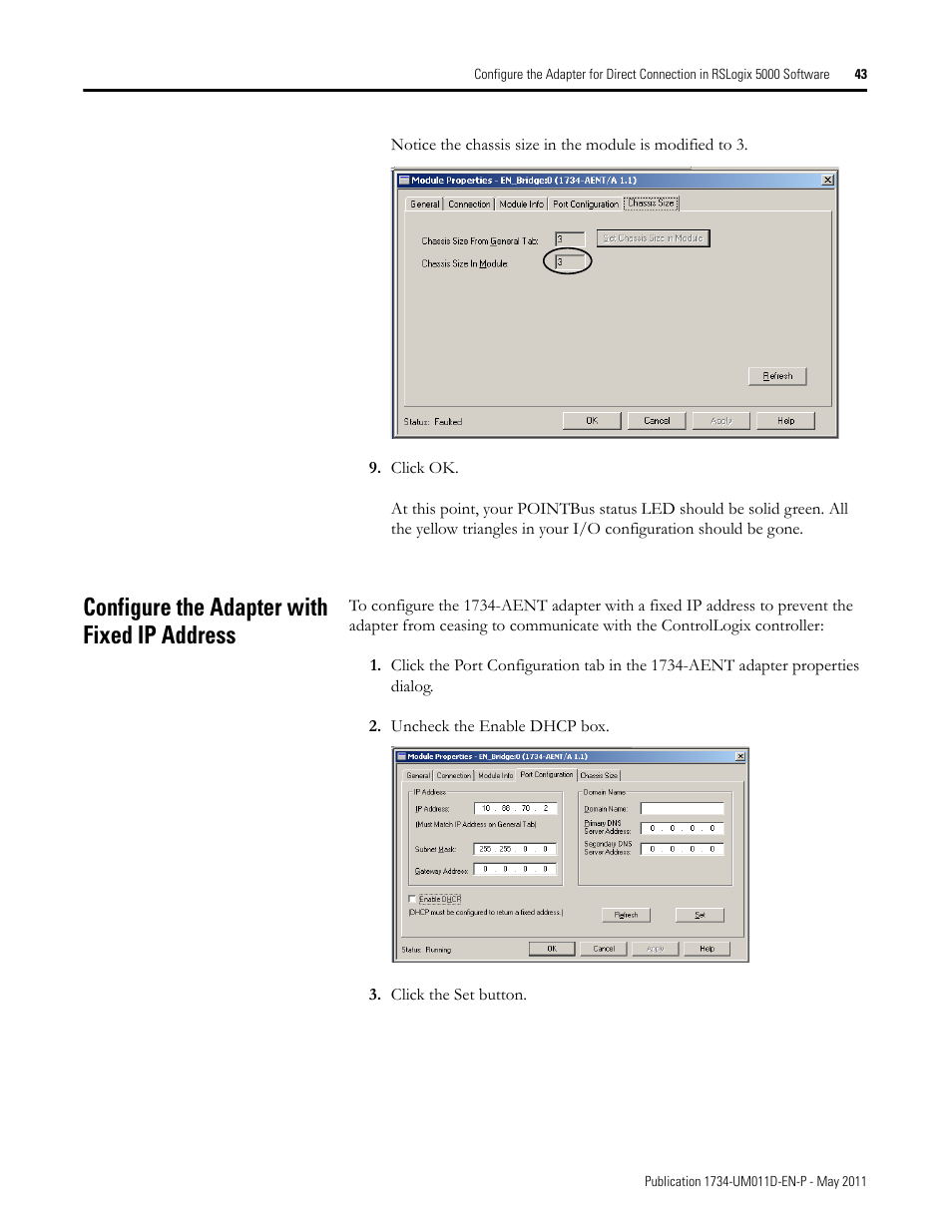 Configure the adapter with fixed ip address | Rockwell Automation 1734-AENT POINT I/O EtherNet/IP Adapter Module User Manual | Page 59 / 158