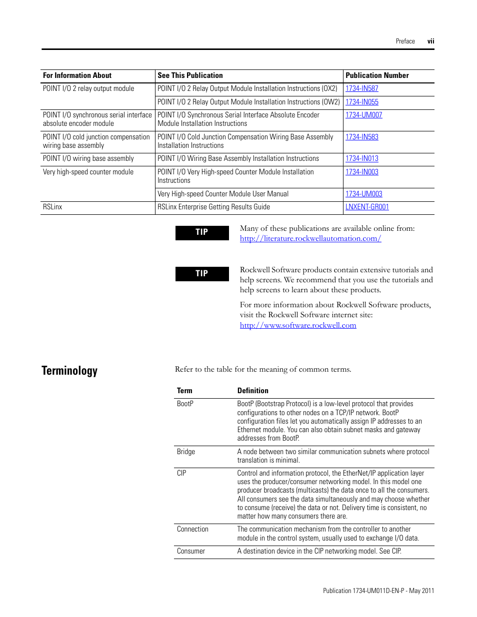 Terminology | Rockwell Automation 1734-AENT POINT I/O EtherNet/IP Adapter Module User Manual | Page 7 / 158