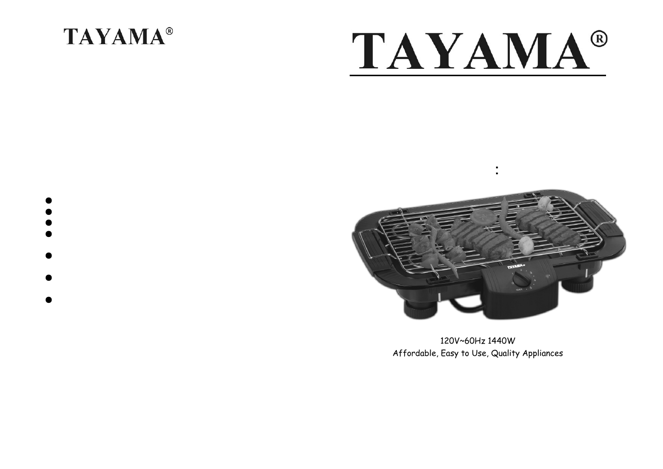 Tayama TG-100 User Manual | 3 pages