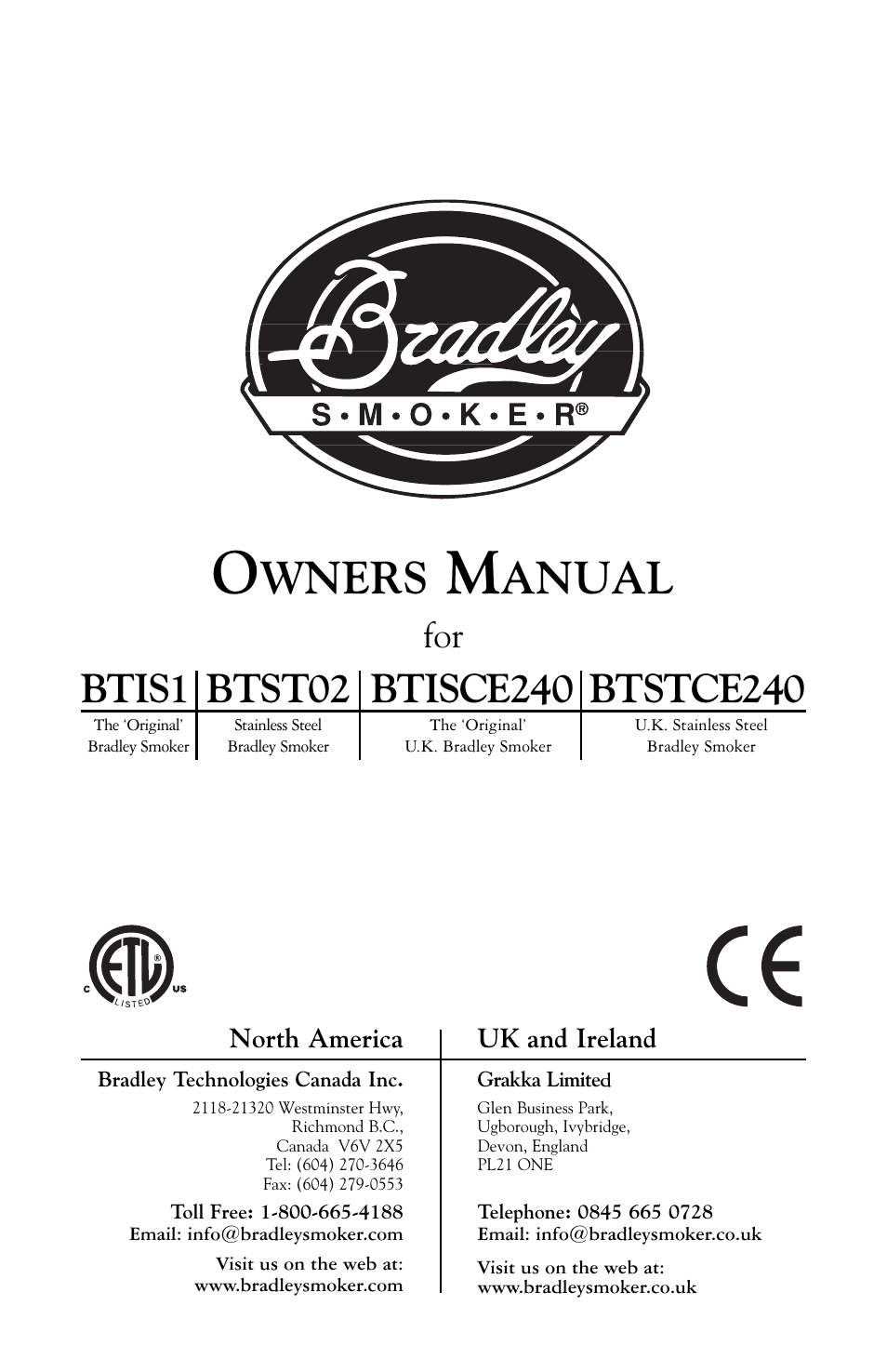 Bradley Smoker BTISCE240 User Manual | 8 pages