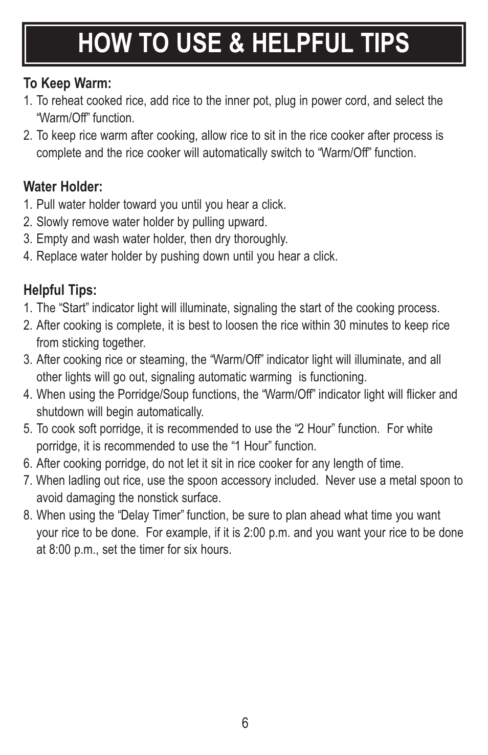 How to use & helpful tips | Tayama MB-YC50D User Manual | Page 8 / 14