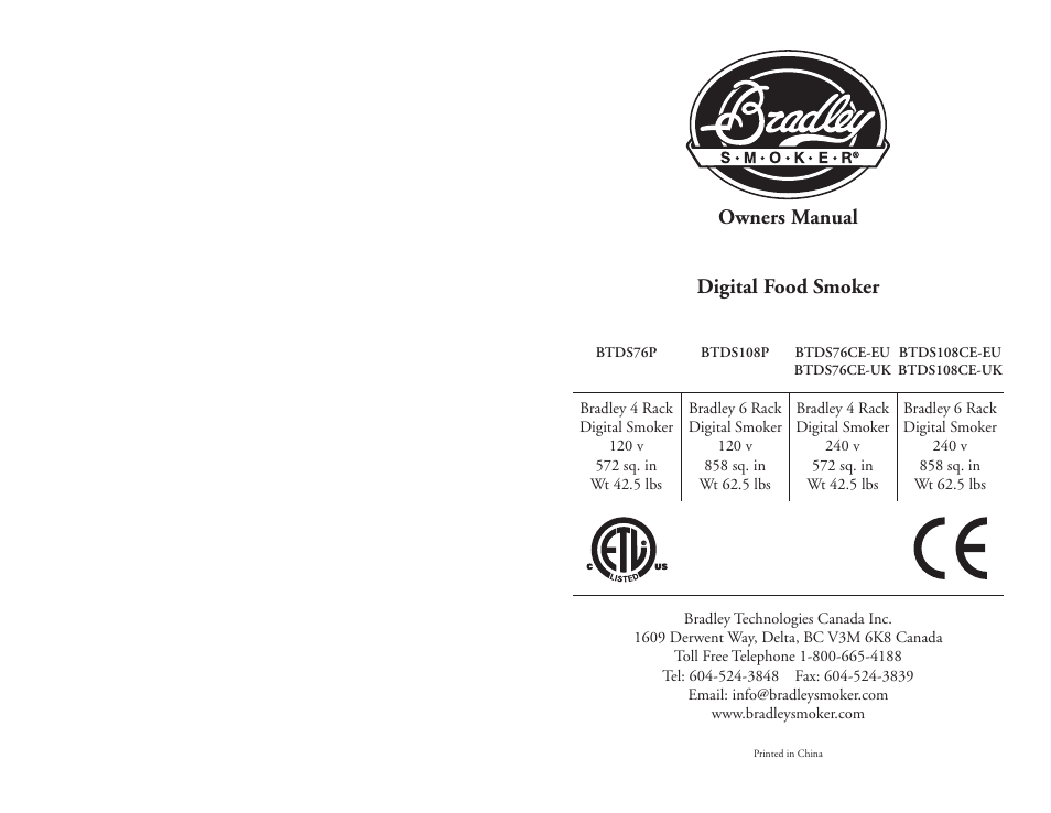 Bradley Smoker BTDS108CE-UK User Manual | 22 pages