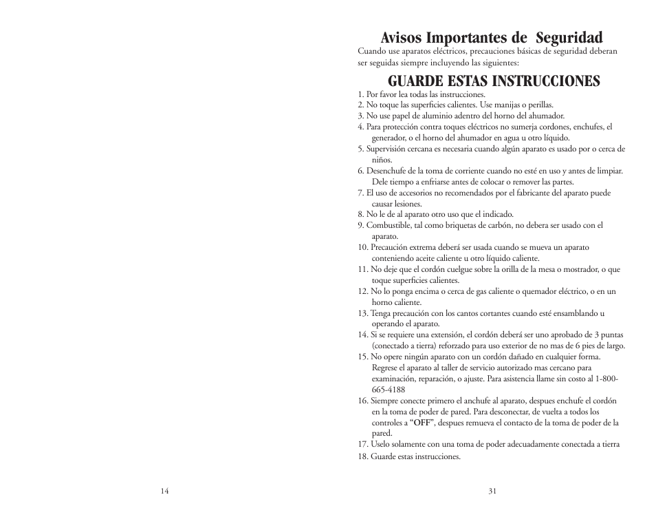 Avisos importantes de seguridad, Guarde estas instrucciones | Bradley Smoker BTDS108CE-UK User Manual | Page 14 / 22