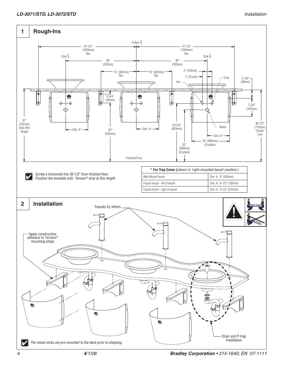 2installation, 1rough-ins | Bradley Smoker TERREON LD-3071/STD User Manual | Page 4 / 5