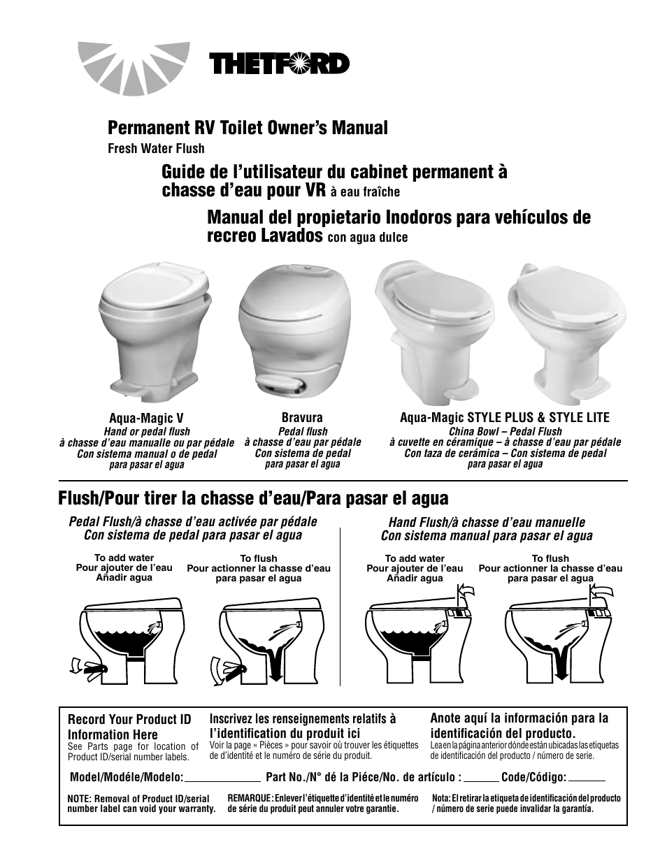 Thetford Aqua Magic Style LITE User Manual | 6 pages