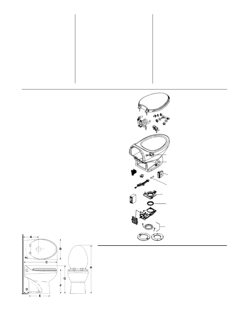 Pièces et main-d’oeuvre, Pièces, Parts | Dimensions/dimensiones, Service & parts, Servicio y repuestos, Repuestos | Thetford Aria Deluxe User Manual | Page 5 / 6