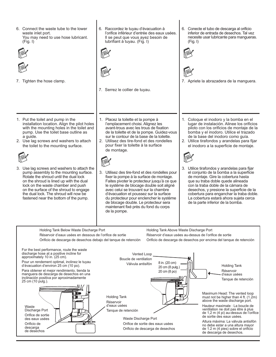 Fig. j, Remarque, Nota | Thetford ComfortMate (Electric) User Manual | Page 17 / 18