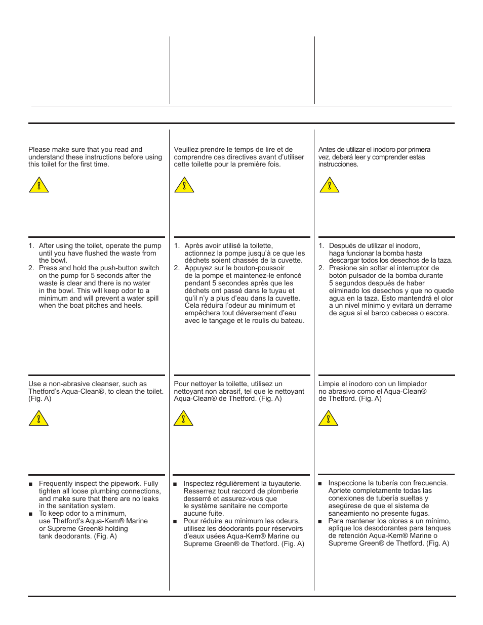 Operation/fonctionnement/funcionamiento | Thetford ComfortMate (Electric) User Manual | Page 2 / 18