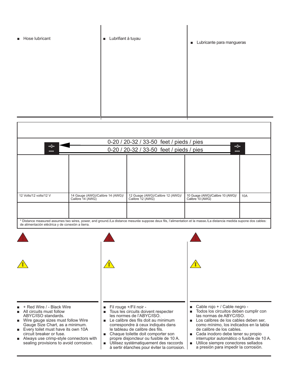 Requisitos de instalación, Warning, Avertissement | Caution, Precaución, Attention, Installation requirements, Exigences d’installation | Thetford ComfortMate (Electric) User Manual | Page 9 / 18