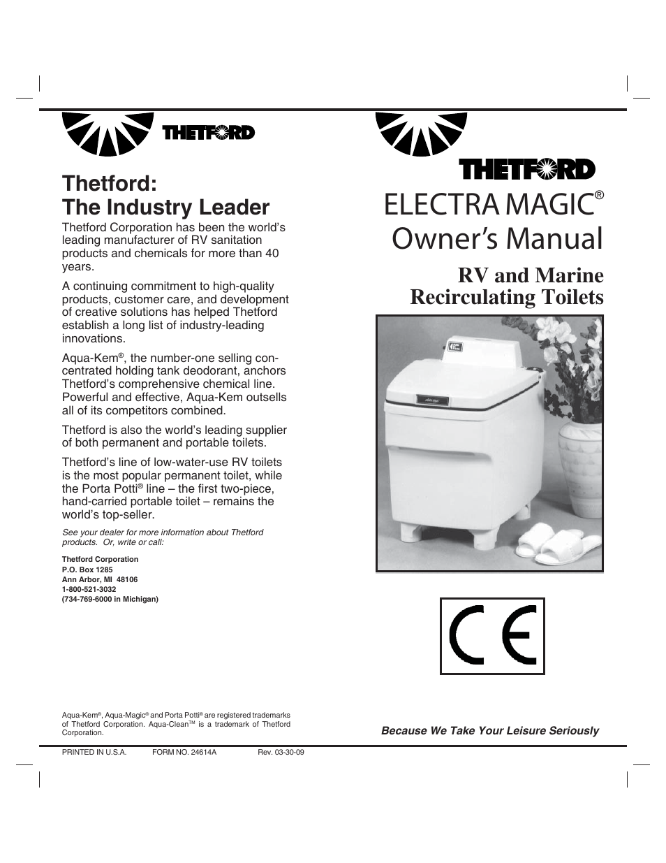 Electra magic, Owner’s manual | Thetford 80 Marine Electra Magic User Manual | Page 11 / 11