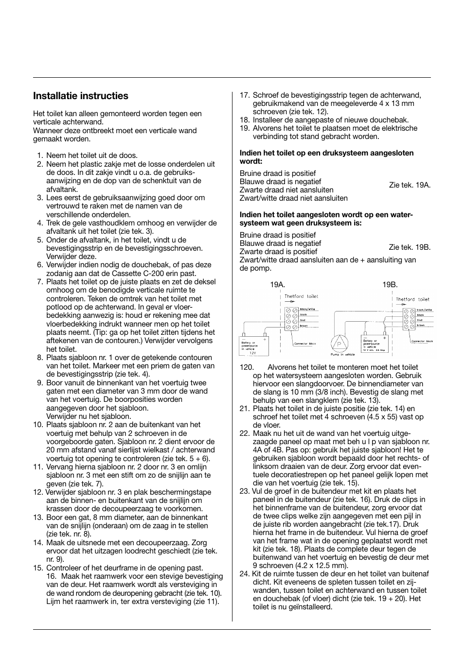 Installatie instructies | Thetford C-200 CS D3 Cassette User Manual | Page 10 / 15