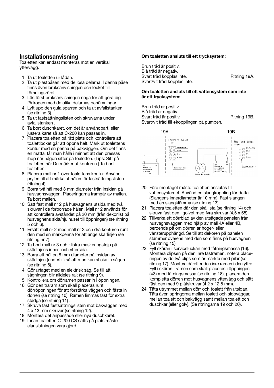 Installationsanvisning | Thetford C-200 CS D3 Cassette User Manual | Page 12 / 15