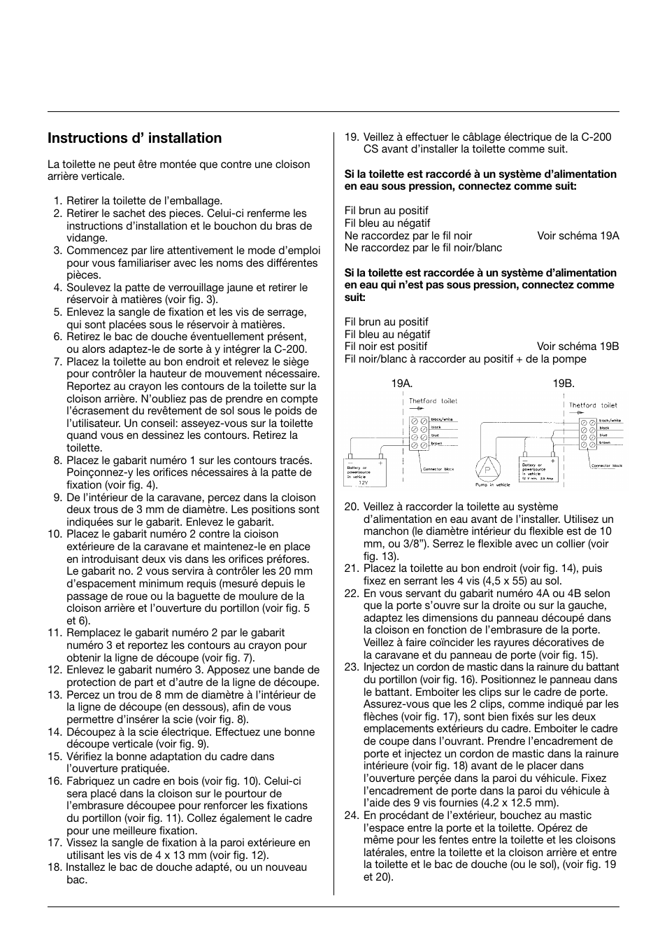 Instructions d’ installation | Thetford C-200 CS D3 Cassette User Manual | Page 8 / 15
