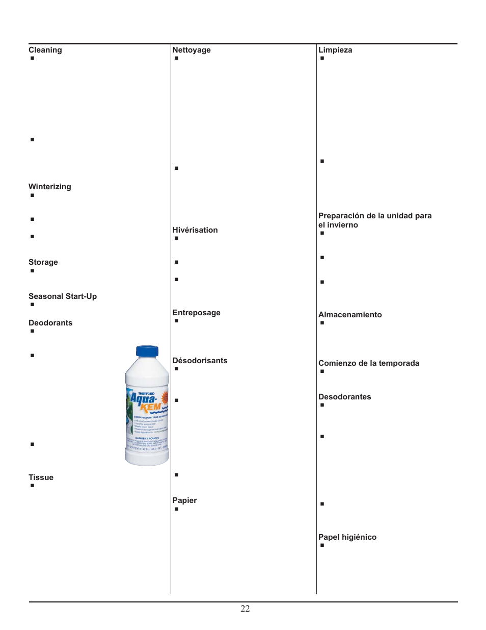 Maintenance / entretien / mantenimiento | Thetford Tecma Easy Fit User Manual | Page 22 / 28