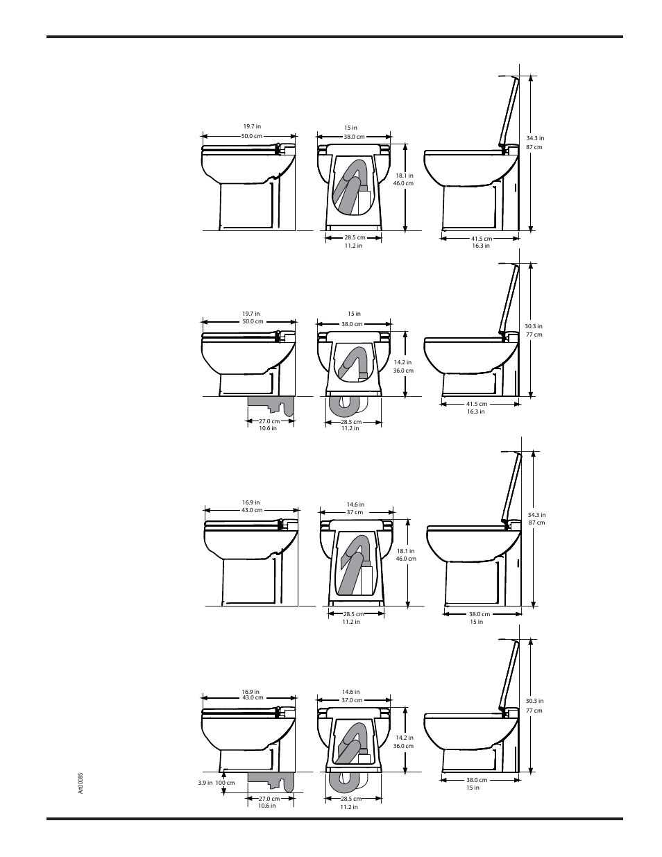 Dimensions/dimensions/dimensiones | Thetford Tecma Silence Plus(Marine) Owners Manual User Manual | Page 7 / 9