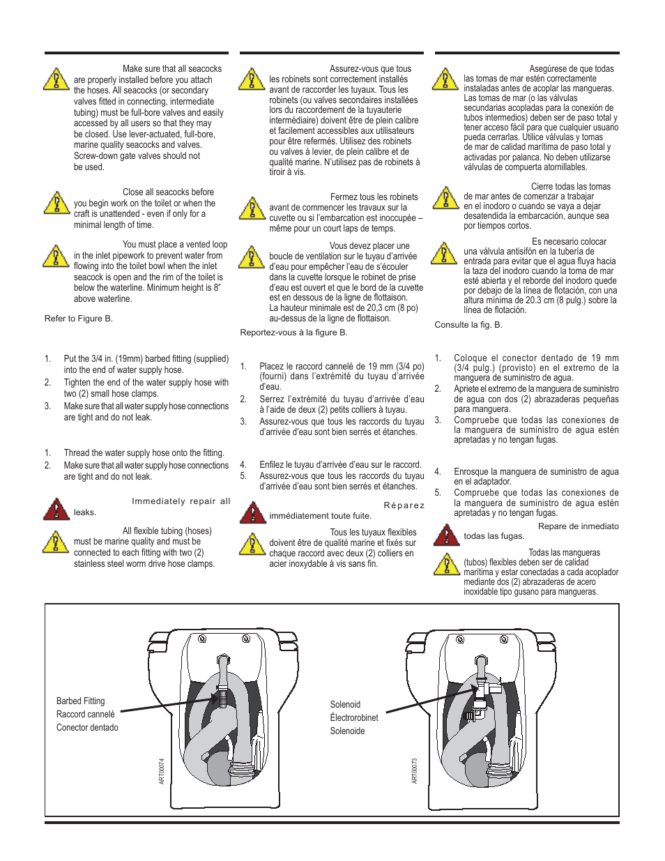 Fig. b, 6inlet plumbing, Plomberie de l’arrivée d’eau tubería de entrada | Thetford Tecma Silence Plus(Marine) Installation Manual User Manual | Page 6 / 14