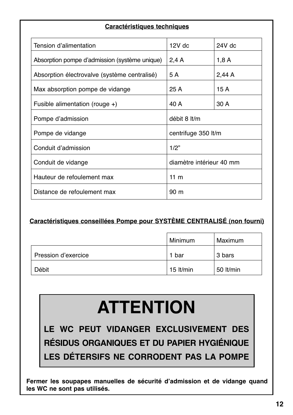 Attention | Thetford Tecma X-Light User Manual | Page 13 / 28