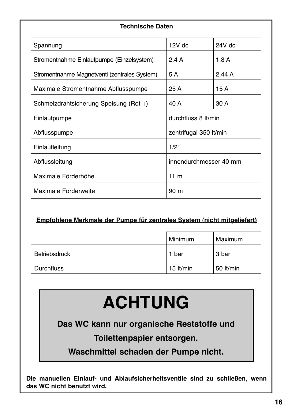 Achtung | Thetford Tecma X-Light User Manual | Page 17 / 28