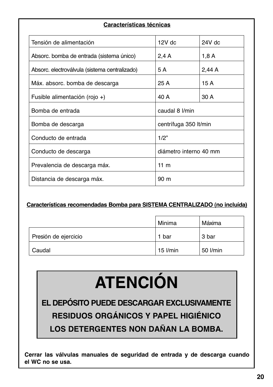 Atención | Thetford Tecma X-Light User Manual | Page 21 / 28