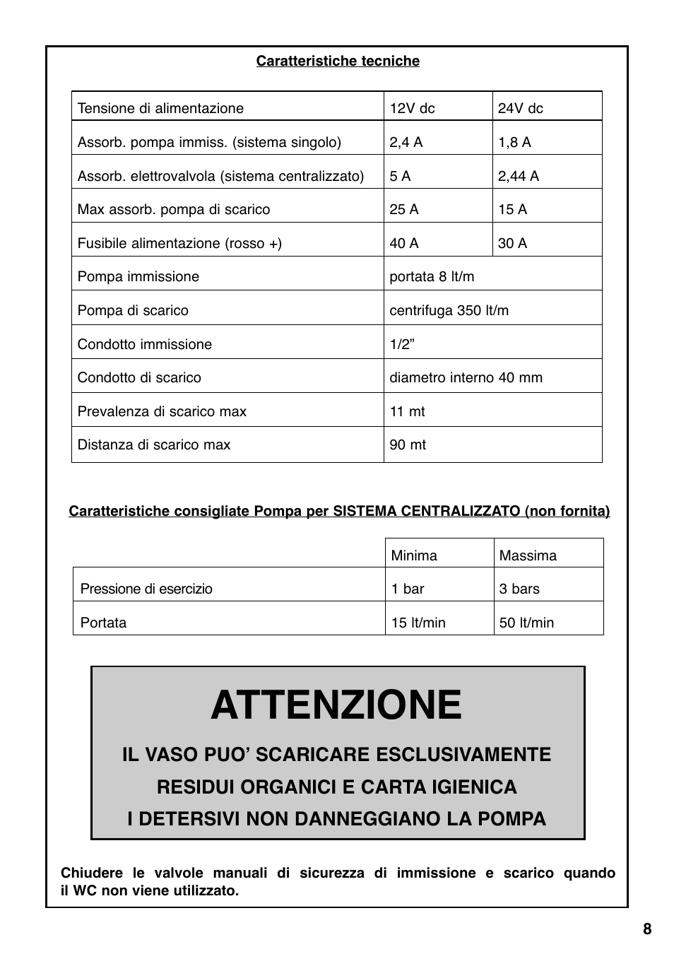 Attenzione | Thetford Tecma X-Light User Manual | Page 9 / 28