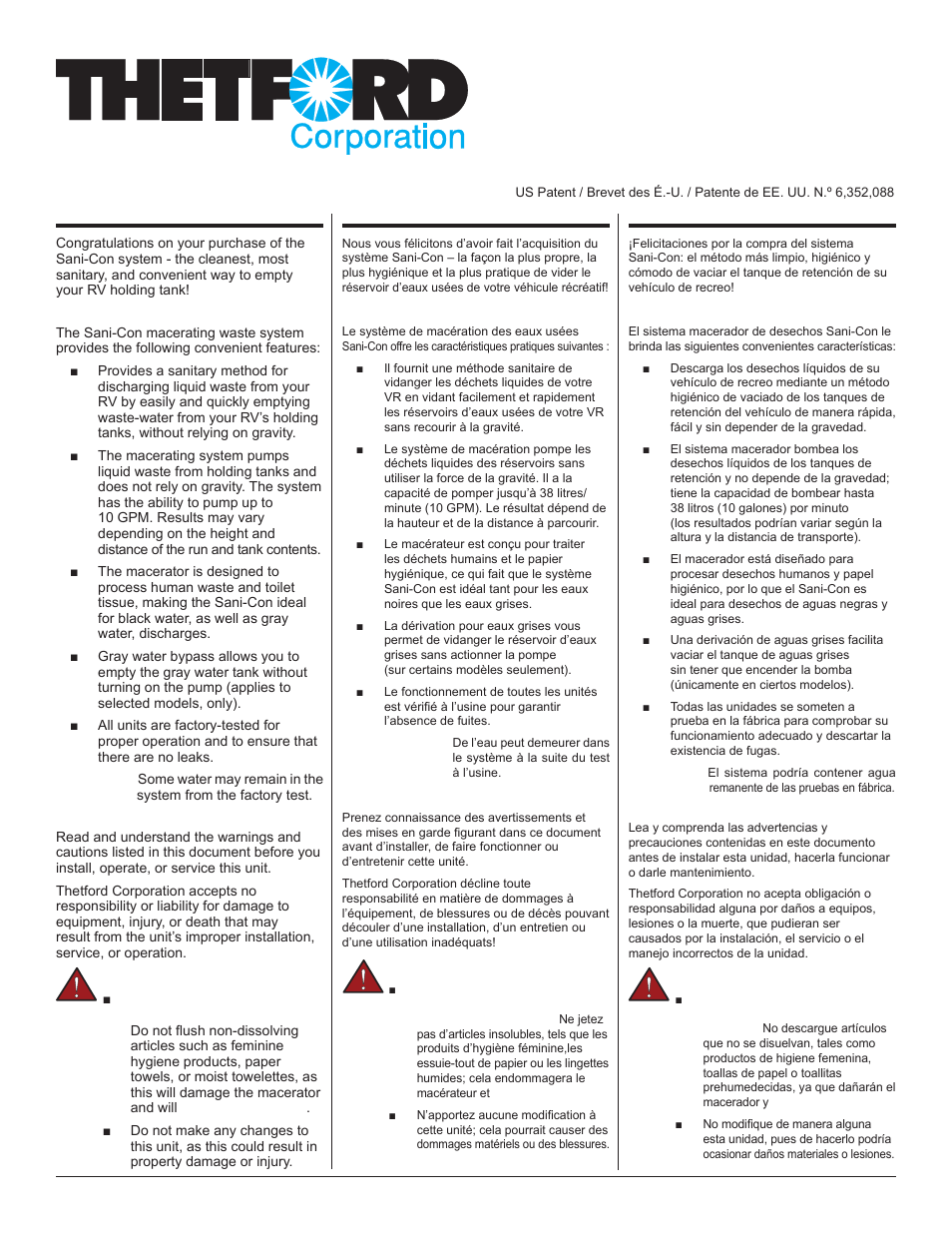 Thetford SaniConTri User Manual | 14 pages