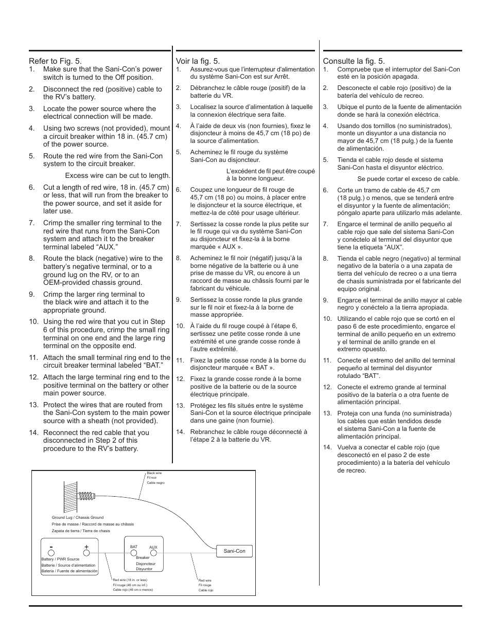 6for permanent electrical connection, Para una conexión eléctrica permanente, Pour une connexion électrique permanente | Thetford SaniConTri User Manual | Page 6 / 14