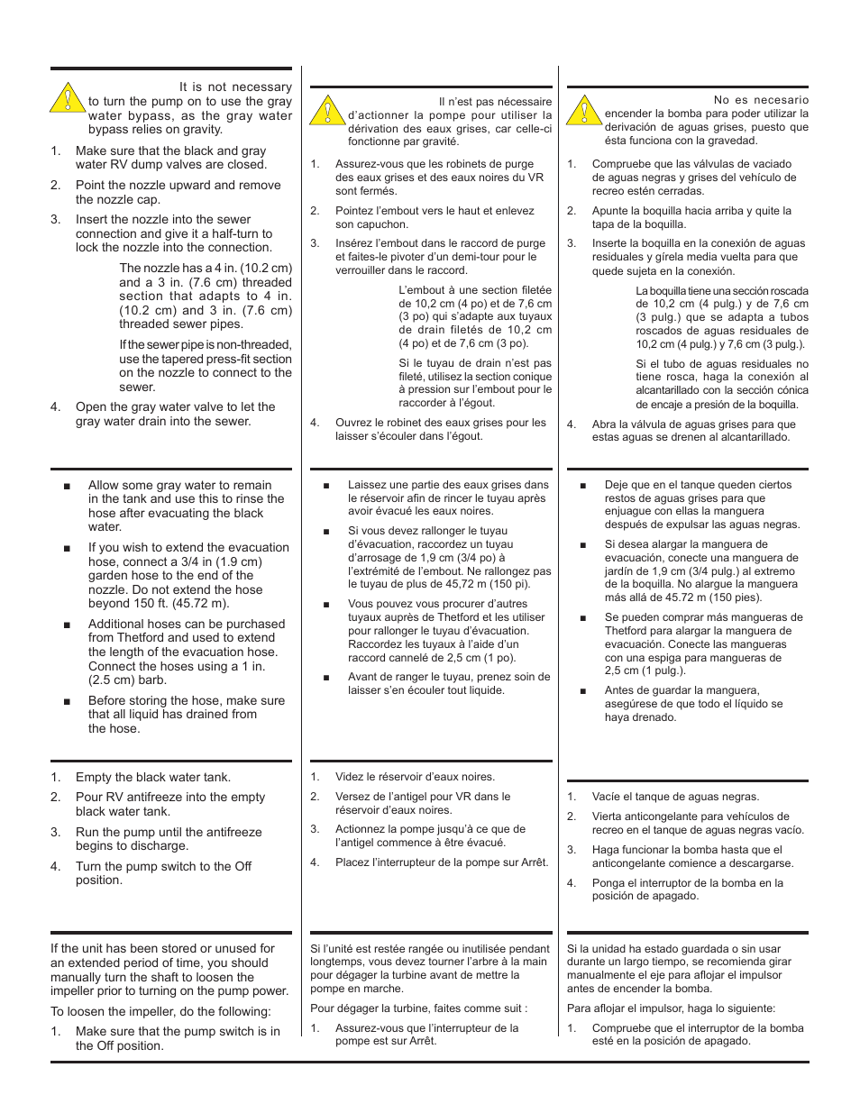 8winterizing the sani-con unit, Preparación de la unidad para el invierno, Hivernisation de l’unité | Helpful hints, Sugerencias útiles, Conseils utiles, Maintenance, Mantenimiento, Entretien | Thetford SaniConTri User Manual | Page 8 / 14