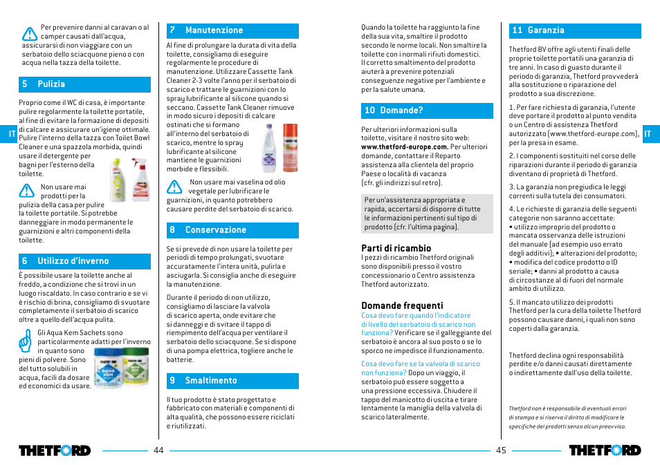 Parti di ricambio, Domande frequenti | Thetford Porta Potti Excellence User Manual | Page 23 / 71