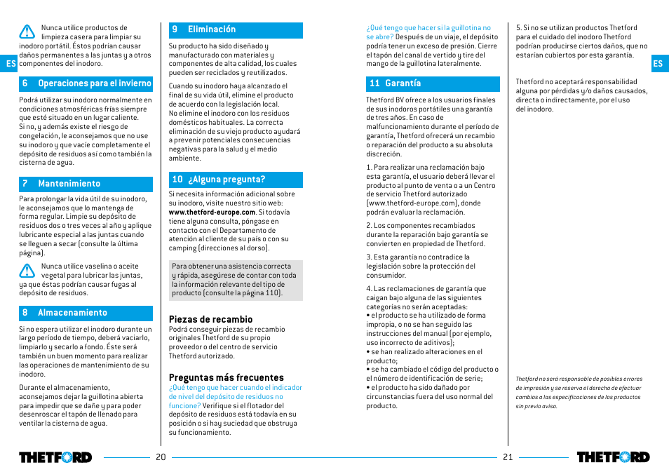 Piezas de recambio, Preguntas más frecuentes | Thetford 335 Porta Potti Qube User Manual | Page 11 / 57