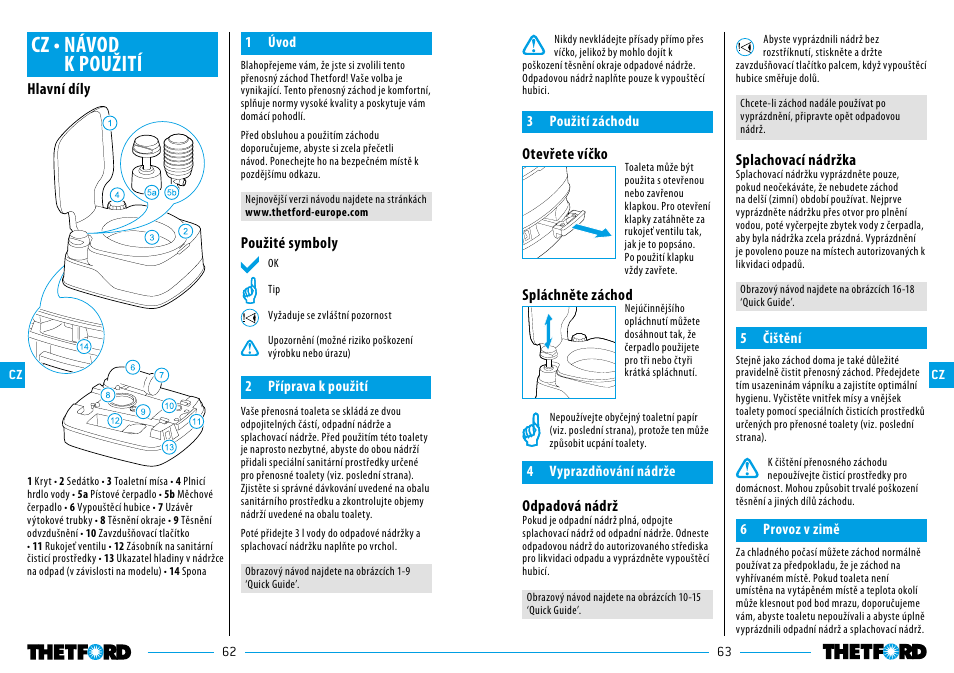 Cz • návod k použití | Thetford 335 Porta Potti Qube User Manual | Page 32 / 57