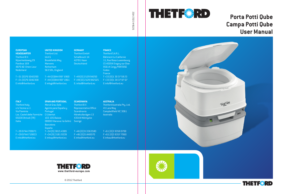 Porta potti qube campa potti qube user manual | Thetford 335 Porta Potti Qube User Manual | Page 57 / 57