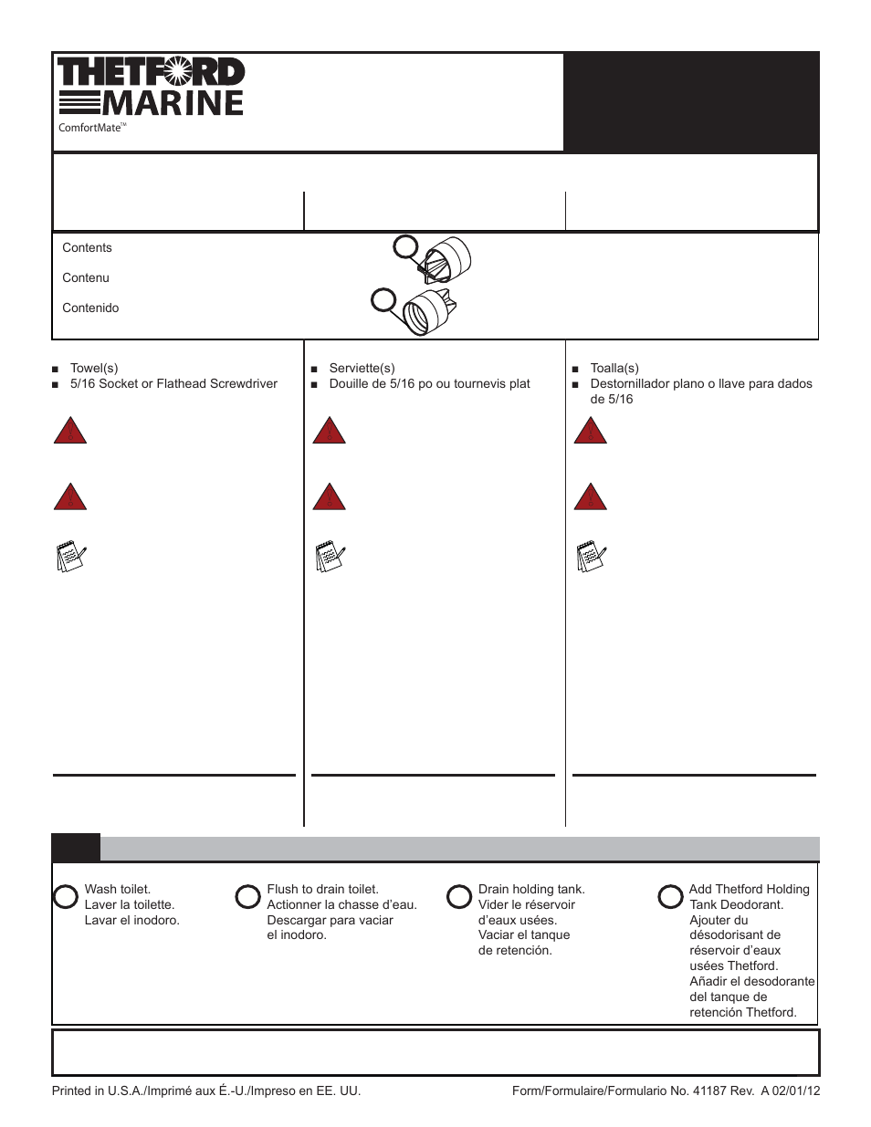 Thetford 41187A ComfortMate Waste Valve User Manual | 2 pages