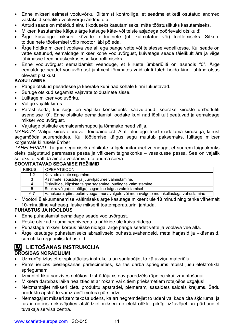 Lv lieto anas instrukcija | Scarlett SC-045 User Manual | Page 11 / 16